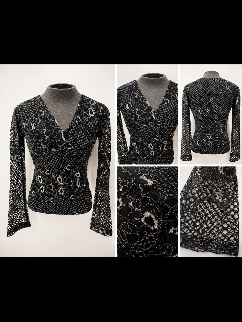 Black Lace V-Neck Long Sleeve Top missguided brand